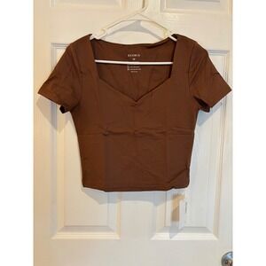 Reoria Brown Crop Top Medium, Short‎ Sleeve, Square Neck, Womenswear